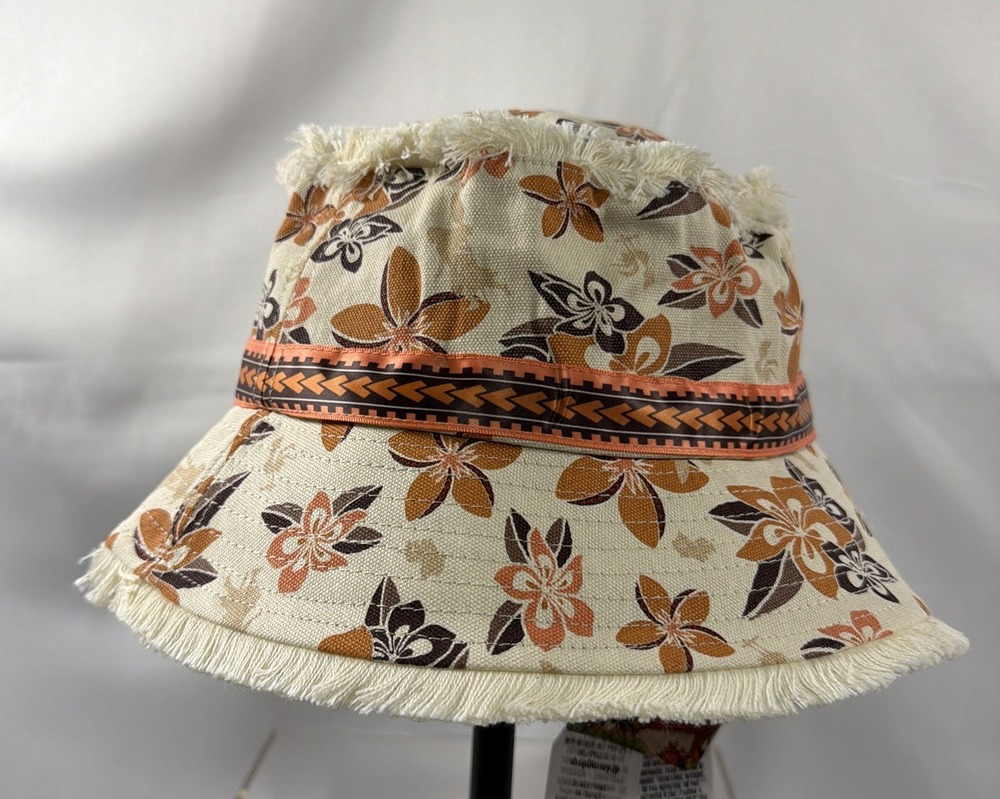 Disney Parks Moana Adult Bucket Hat Hei Hei Floral Brown Beige Fringe NEW Hawaii